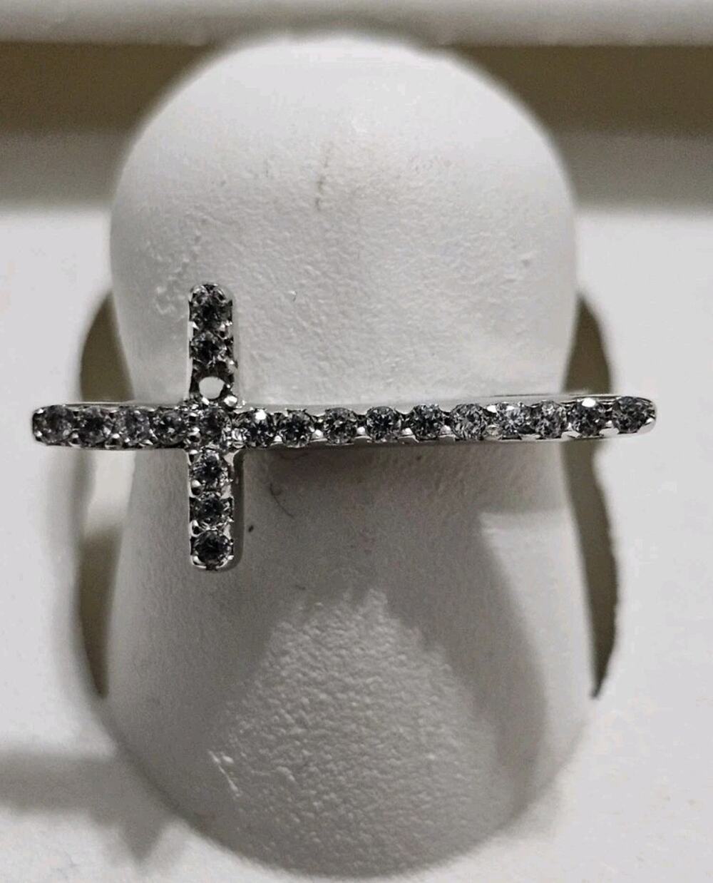 Silver 925 Sideway Cross Ring Cubic Zirconia Size 5
